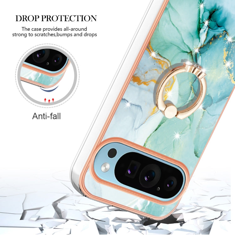 For Google Pixel 9 / 9 Pro Electroplating Marble IMD TPU Phone Case with Ring Holder(Green 003) - Google Cases by PMC TechLife | Online Shopping South Africa | PMC TechLife | Buy Now Pay Later Mobicred