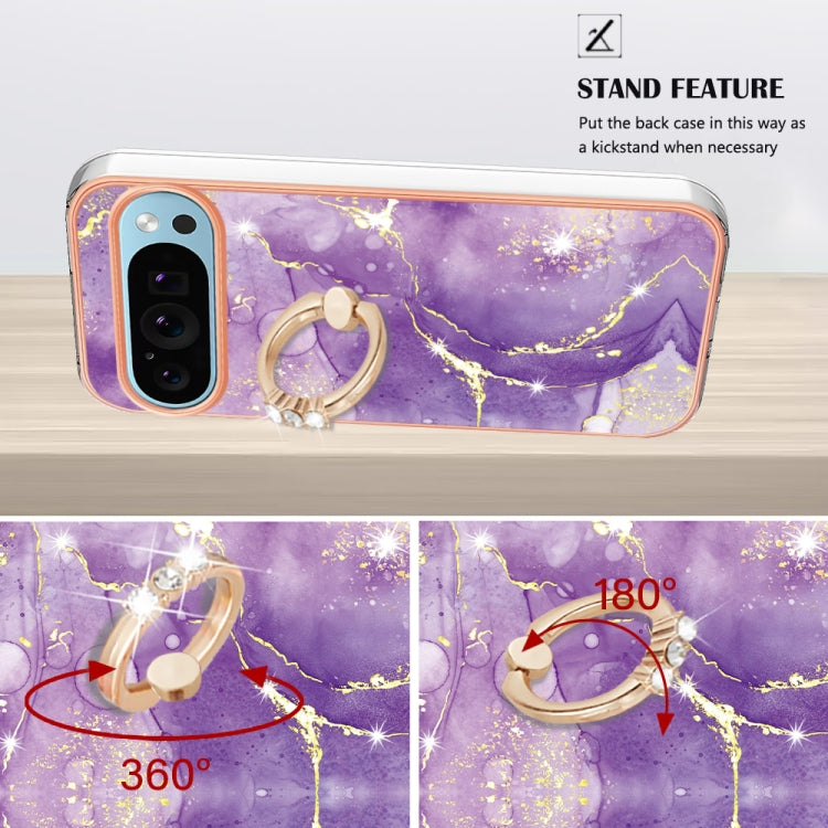 For Google Pixel 9 / 9 Pro Electroplating Marble IMD TPU Phone Case with Ring Holder(Purple 002) - Google Cases by PMC TechLife | Online Shopping South Africa | PMC TechLife | Buy Now Pay Later Mobicred