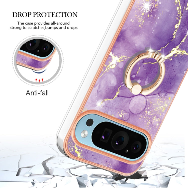 For Google Pixel 9 / 9 Pro Electroplating Marble IMD TPU Phone Case with Ring Holder(Purple 002) - Google Cases by PMC TechLife | Online Shopping South Africa | PMC TechLife | Buy Now Pay Later Mobicred