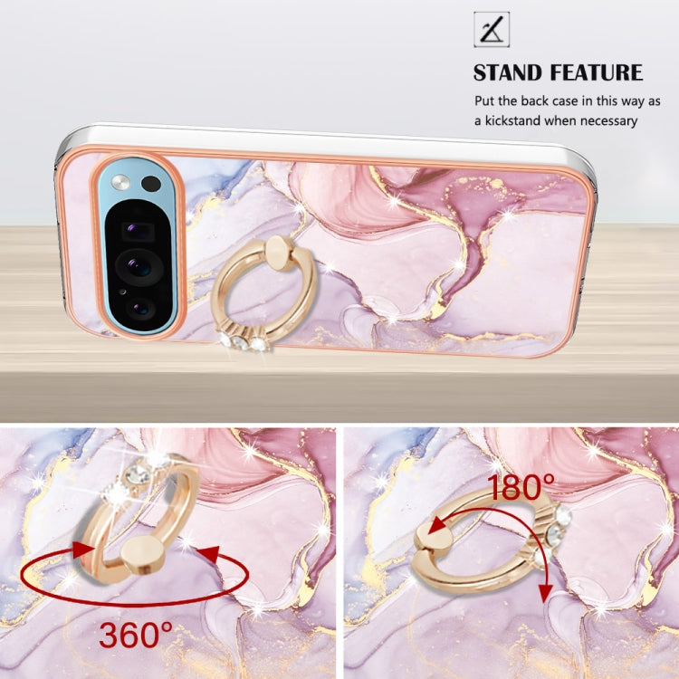 For Google Pixel 9 Pro XL Electroplating Marble IMD TPU Phone Case with Ring Holder(Rose Gold 005) - free shipping - PMC TechLife - Order now!