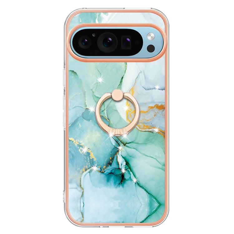 For Google Pixel 9 Pro XL Electroplating Marble IMD TPU Phone Case with Ring Holder(Green 003) - free shipping - PMC TechLife - Order now!