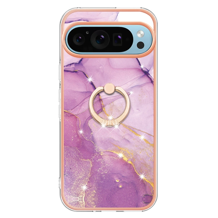 For Google Pixel 9 Pro XL Electroplating Marble IMD TPU Phone Case with Ring Holder(Purple 001) - Google Cases by PMC TechLife | Online Shopping South Africa | PMC TechLife | Buy Now Pay Later Mobicred
