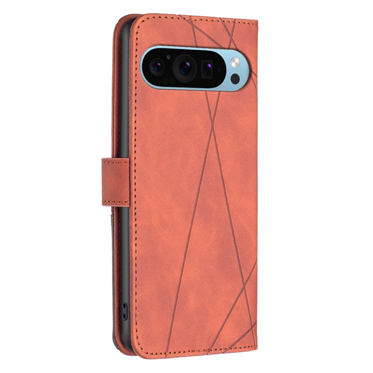 For Google Pixel 9 Magnetic Buckle Rhombus Texture Leather Phone Case(Brown) - Google Cases by PMC TechLife | Online Shopping South Africa | PMC TechLife | Buy Now Pay Later Mobicred