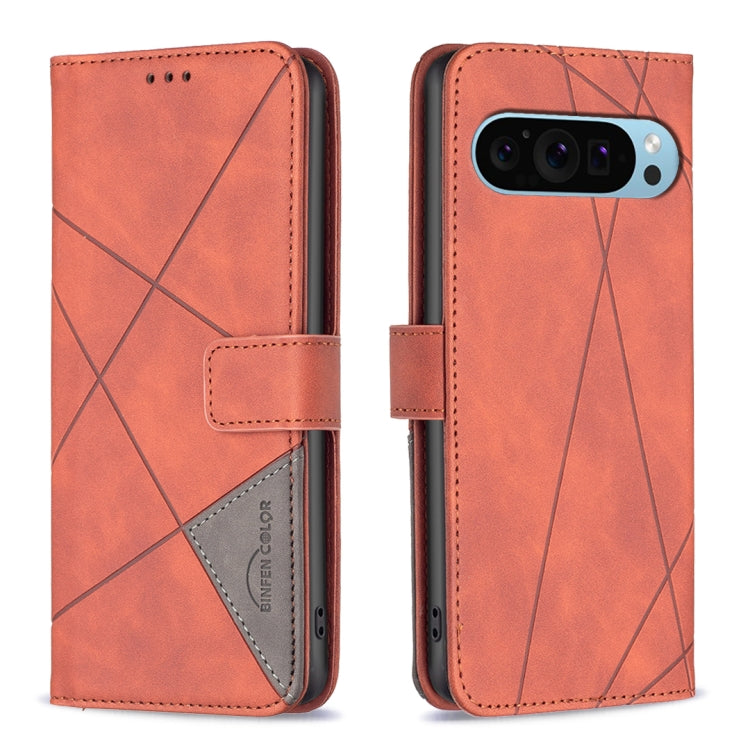 For Google Pixel 9 Pro Magnetic Buckle Rhombus Texture Leather Phone Case(Brown) - Google Cases by PMC TechLife | Online Shopping South Africa | PMC TechLife | Buy Now Pay Later Mobicred