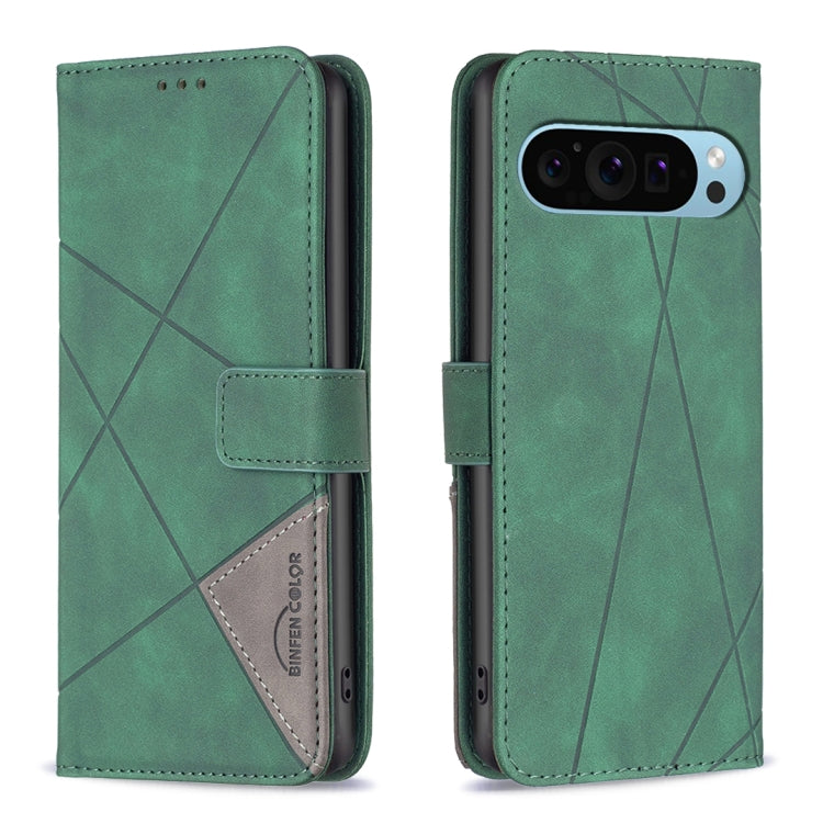 For Google Pixel 9 Pro Magnetic Buckle Rhombus Texture Leather Phone Case(Green) - Google Cases by PMC TechLife | Online Shopping South Africa | PMC TechLife | Buy Now Pay Later Mobicred