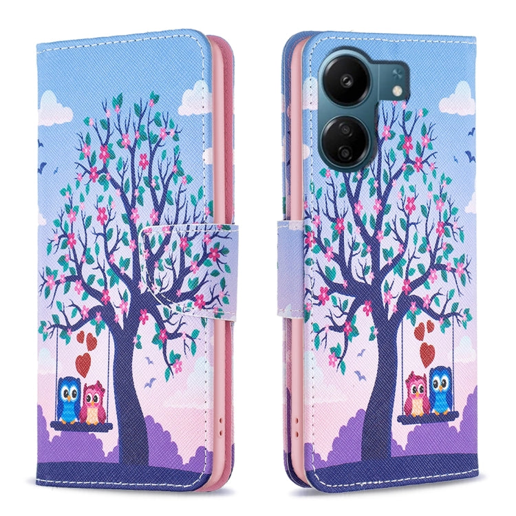 For Xiaomi Redmi 13C Colored Drawing Pattern Leather Phone Case(Owl) - 13C Cases by PMC TechLife | Online Shopping South Africa | PMC TechLife | Buy Now Pay Later Mobicred