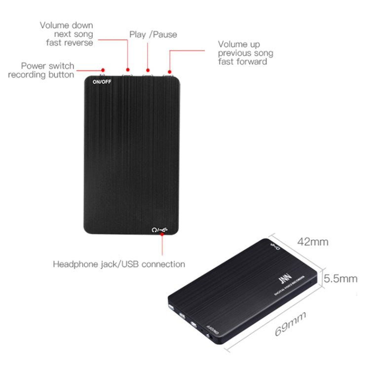 JNN M2 Ultra-thin HD Noise Reduction Intelligent Control Voice Voice Recorder, Capacity:4GB(Black) - free shipping - PMC Jewellery - Order now!
