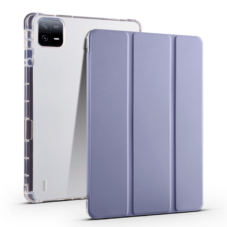 For Xiaomi Pad 6 / 6 Pro 3-fold Clear TPU Smart Leather Tablet Case with Pen Slot(Lavender Purple) - More Tablet Cases by PMC TechLife | Online Shopping South Africa | PMC TechLife | Buy Now Pay Later Mobicred
