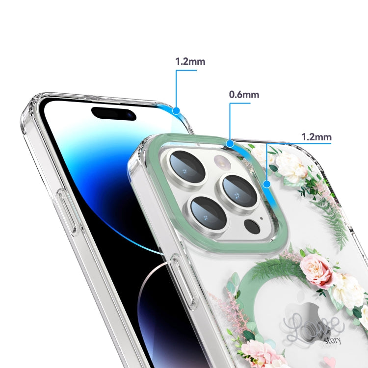For iPhone 12 Pro MagSafe Magnetic TPU Phone Case(White Pink Rose) - iPhone 12 / 12 Pro Cases by PMC TechLife | Online Shopping South Africa | PMC TechLife