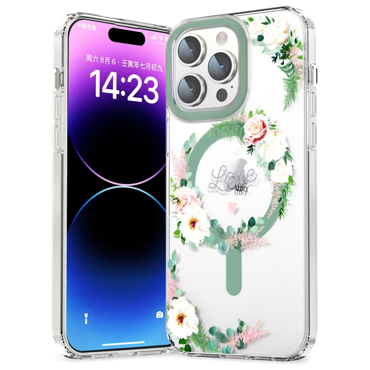 For iPhone 15 Pro Max MagSafe Magnetic TPU Phone Case(White Pink Rose) - iPhone 15 Pro Max Cases by PMC TechLife | Online Shopping South Africa | PMC TechLife