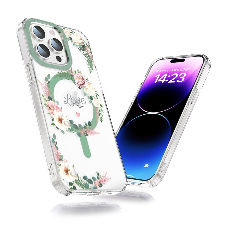 For iPhone 15 Pro Max MagSafe Magnetic TPU Phone Case(White Pink Rose) - iPhone 15 Pro Max Cases by PMC TechLife | Online Shopping South Africa | PMC TechLife