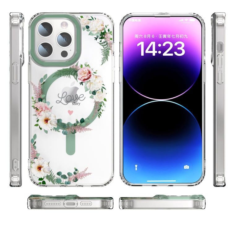 For iPhone 15 Pro Max MagSafe Magnetic TPU Phone Case(White Pink Rose) - iPhone 15 Pro Max Cases by PMC TechLife | Online Shopping South Africa | PMC TechLife