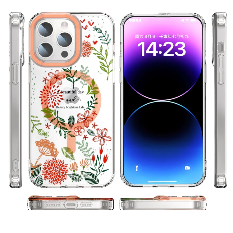 For iPhone 15 Pro MagSafe Magnetic TPU Phone Case(Red Flowers and Green Leaves) - iPhone 15 Pro Cases by PMC TechLife | Online Shopping South Africa | PMC TechLife