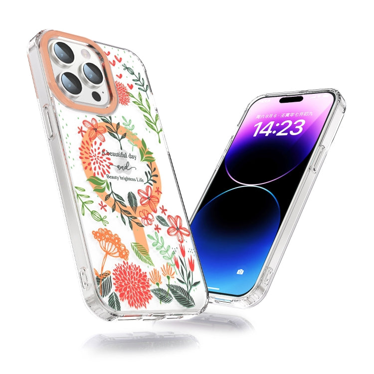 For iPhone 15 Plus MagSafe Magnetic TPU Phone Case(Red Flowers and Green Leaves) - iPhone 15 Plus Cases by PMC TechLife | Online Shopping South Africa | PMC TechLife
