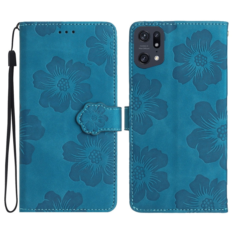 For OPPO Find X5 Flower Embossing Pattern Leather Phone Case(Blue) - OPPO Cases by PMC TechLife | Online Shopping South Africa | PMC TechLife | Buy Now Pay Later Mobicred
