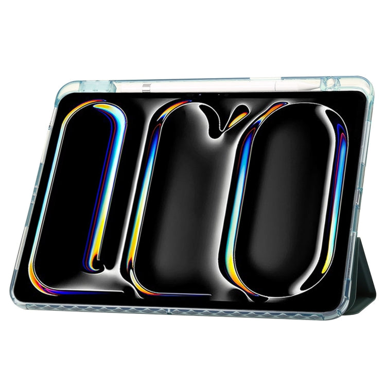 For iPad Pro 13 2024 Clear Acrylic 3-Fold Leather Tablet Case(Dark Green) - iPad Pro 13 2024 Cases by PMC TechLife | Online Shopping South Africa | PMC TechLife | Buy Now Pay Later Mobicred