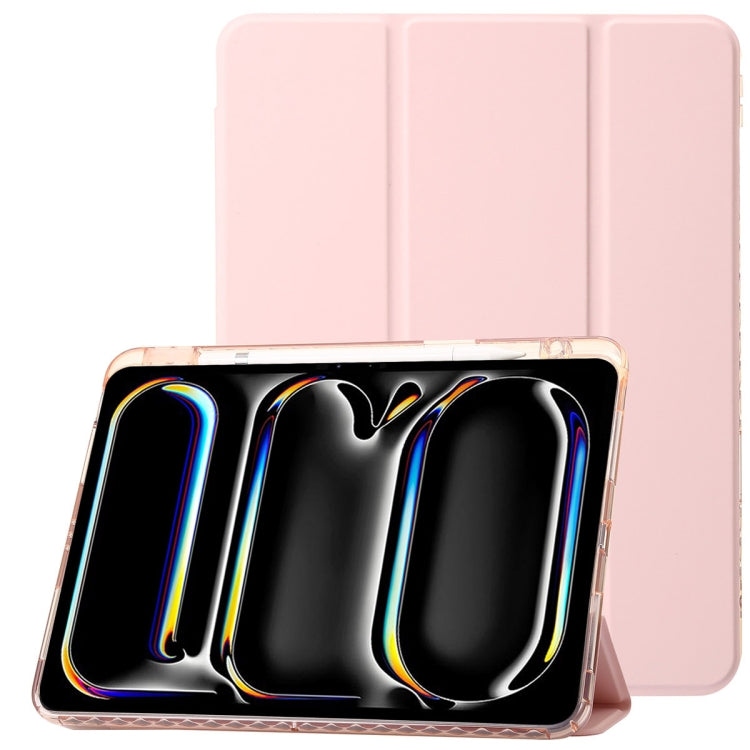 For iPad Pro 13 2024 Clear Acrylic 3-Fold Leather Tablet Case(Pink) - iPad Pro 13 2024 Cases by PMC TechLife | Online Shopping South Africa | PMC TechLife | Buy Now Pay Later Mobicred