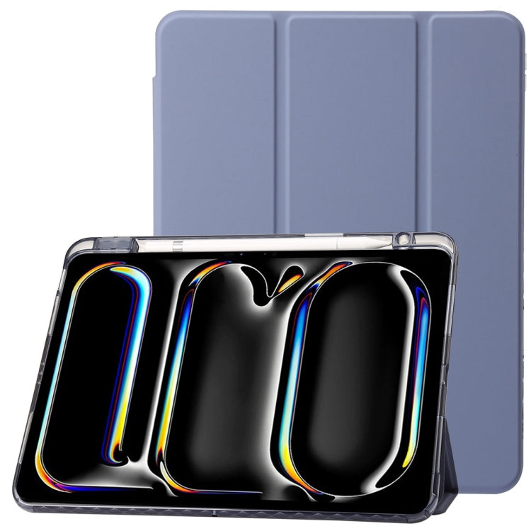 For iPad Pro 13 2024 Clear Acrylic 3-Fold Leather Tablet Case(Lavender Purple) - iPad Pro 13 2024 Cases by PMC TechLife | Online Shopping South Africa | PMC TechLife | Buy Now Pay Later Mobicred