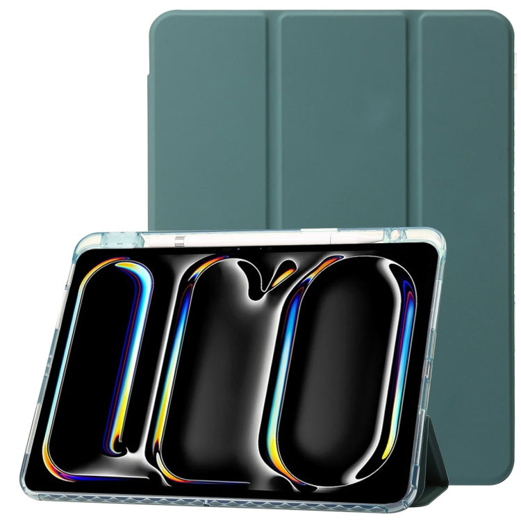 For iPad Air 11 2025 / 2024 Clear Acrylic 3-Fold Leather Tablet Case(Dark Green) - iPad Air 11 2025 / 2024 Cases by PMC TechLife | Online Shopping South Africa | PMC TechLife | Buy Now Pay Later Mobicred