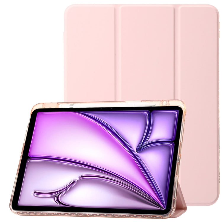 For iPad Air 13 2024 Clear Acrylic 3-Fold Leather Tablet Case(Pink) - iPad Air 13 2024 Cases by PMC TechLife | Online Shopping South Africa | PMC TechLife | Buy Now Pay Later Mobicred