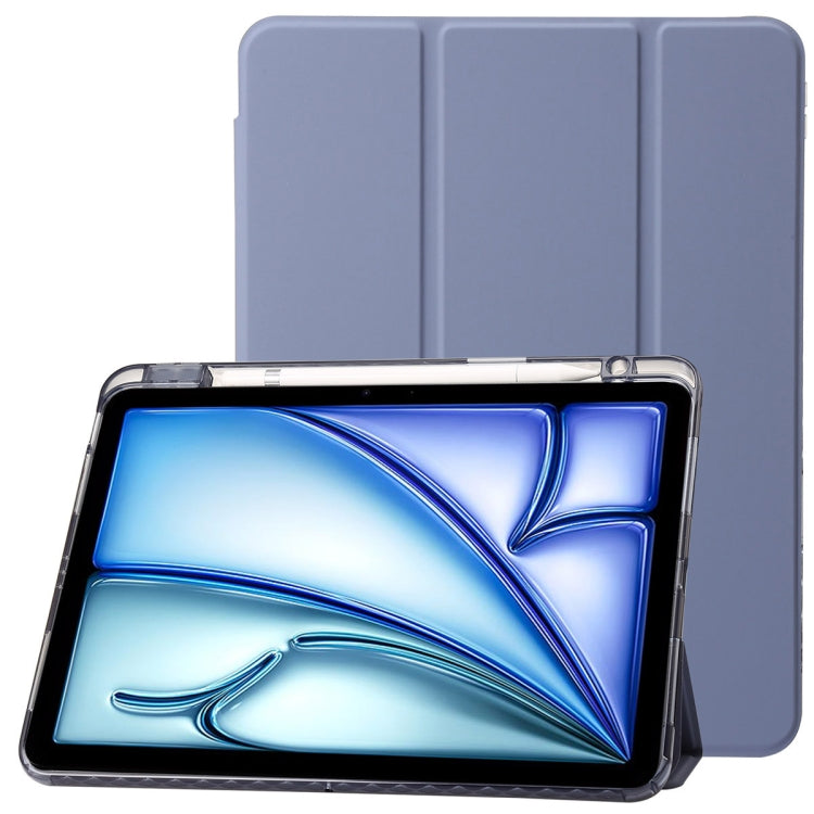 For iPad Pro 11 2024 Clear Acrylic 3-Fold Leather Tablet Case(Lavender Purple) - iPad Pro 11 2024 Cases by PMC TechLife | Online Shopping South Africa | PMC TechLife | Buy Now Pay Later Mobicred
