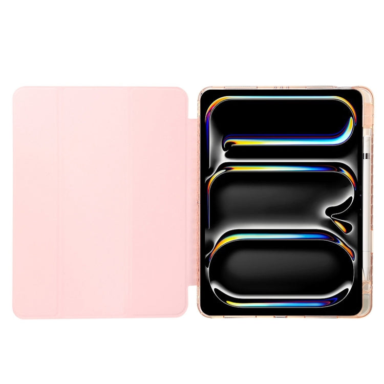 For iPad Air 13 2024 Clear Acrylic 3-Fold Leather Tablet Case(Pink) - iPad Air 13 2024 Cases by PMC TechLife | Online Shopping South Africa | PMC TechLife | Buy Now Pay Later Mobicred