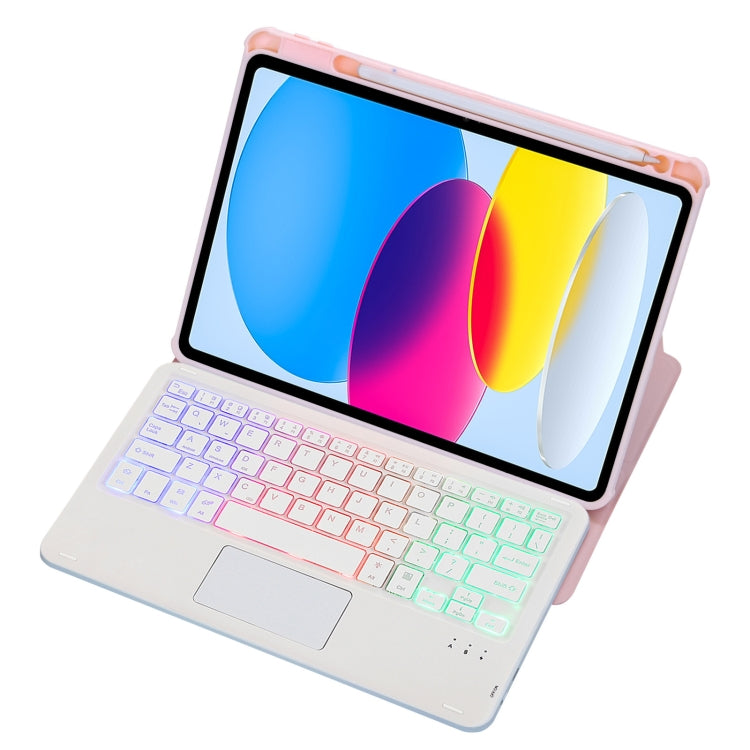 For iPad 10th Gen 10.9 2022 F10B-AS 360 Rotation Acrylic Transparent Bluetooth Keyboard Leather Case With Touch Control / Backlight(Pink) - Universal by PMC TechLife | Online Shopping South Africa | PMC TechLife