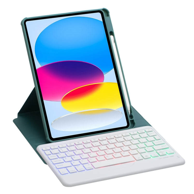 For iPad 11 2025 / 10th Gen 10.9 2022 F10BS 360 Rotation Acrylic Transparent Bluetooth Keyboard Leather Case With Backlight(Green) - Universal by PMC TechLife | Online Shopping South Africa | PMC TechLife | Buy Now Pay Later Mobicred