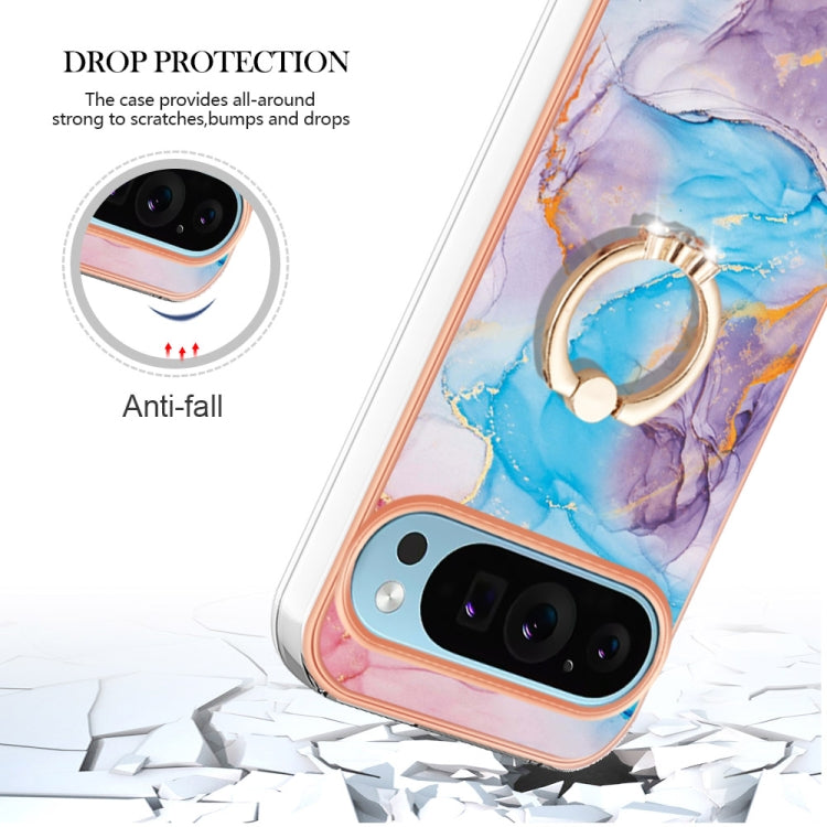 For Google Pixel 9 Pro XL Electroplating IMD TPU Phone Case with Ring(Blue Marble) - Google Cases by PMC TechLife | Online Shopping South Africa | PMC TechLife | Buy Now Pay Later Mobicred