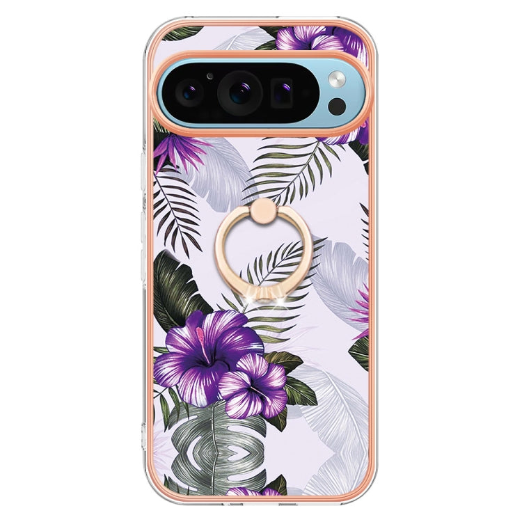 For Google Pixel 9 Pro XL Electroplating IMD TPU Phone Case with Ring(Purple Flower) - Google Cases by PMC TechLife | Online Shopping South Africa | PMC TechLife | Buy Now Pay Later Mobicred
