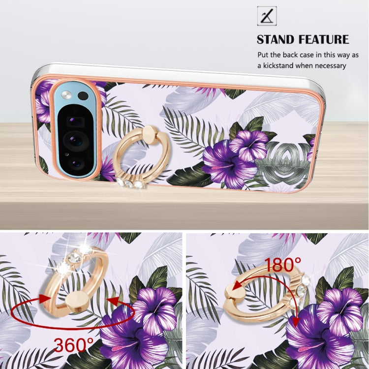 For Google Pixel 9 Pro XL Electroplating IMD TPU Phone Case with Ring(Purple Flower) - Google Cases by PMC TechLife | Online Shopping South Africa | PMC TechLife | Buy Now Pay Later Mobicred