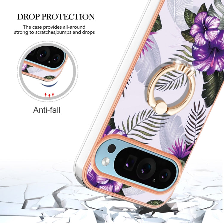 For Google Pixel 9 Pro XL Electroplating IMD TPU Phone Case with Ring(Purple Flower) - Google Cases by PMC TechLife | Online Shopping South Africa | PMC TechLife | Buy Now Pay Later Mobicred