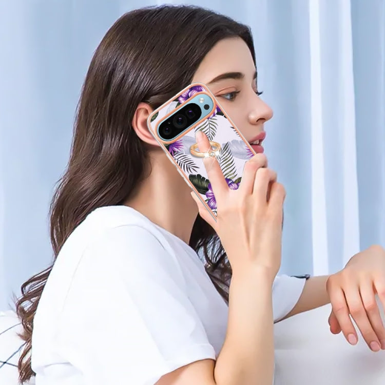 For Google Pixel 9 Pro XL Electroplating IMD TPU Phone Case with Ring(Purple Flower) - Google Cases by PMC TechLife | Online Shopping South Africa | PMC TechLife | Buy Now Pay Later Mobicred
