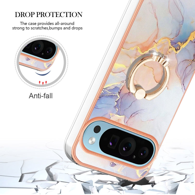 For Google Pixel 9 / 9 Pro Electroplating IMD TPU Phone Case with Ring(White Marble) - Google Cases by PMC TechLife | Online Shopping South Africa | PMC TechLife | Buy Now Pay Later Mobicred