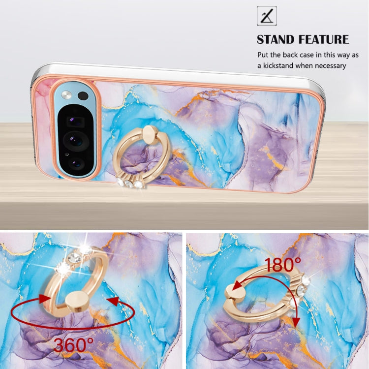 For Google Pixel 9 / 9 Pro Electroplating IMD TPU Phone Case with Ring(Blue Marble) - Google Cases by PMC TechLife | Online Shopping South Africa | PMC TechLife | Buy Now Pay Later Mobicred