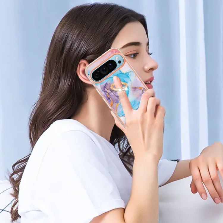 For Google Pixel 9 / 9 Pro Electroplating IMD TPU Phone Case with Ring(Blue Marble) - Google Cases by PMC TechLife | Online Shopping South Africa | PMC TechLife | Buy Now Pay Later Mobicred