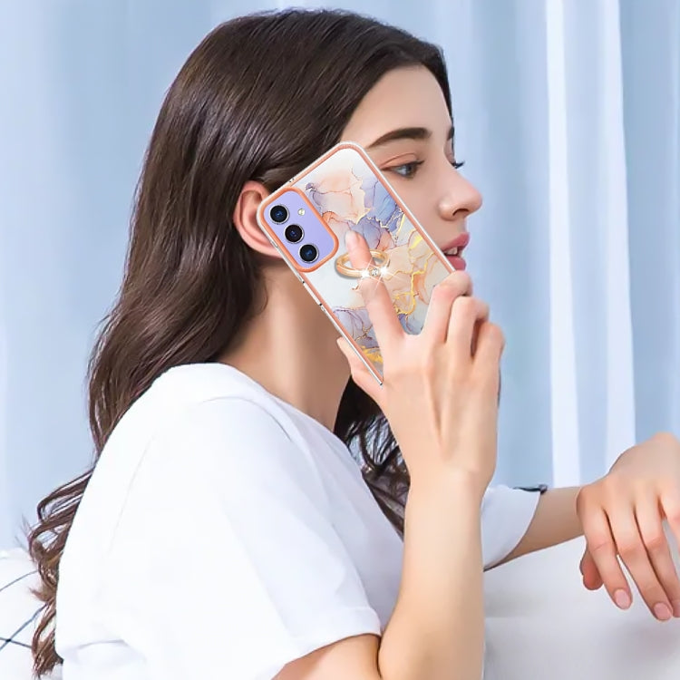 For Samsung Galaxy A15 5G Electroplating IMD TPU Phone Case with Ring(White Marble) - Galaxy Phone Cases by PMC TechLife | Online Shopping South Africa | PMC TechLife