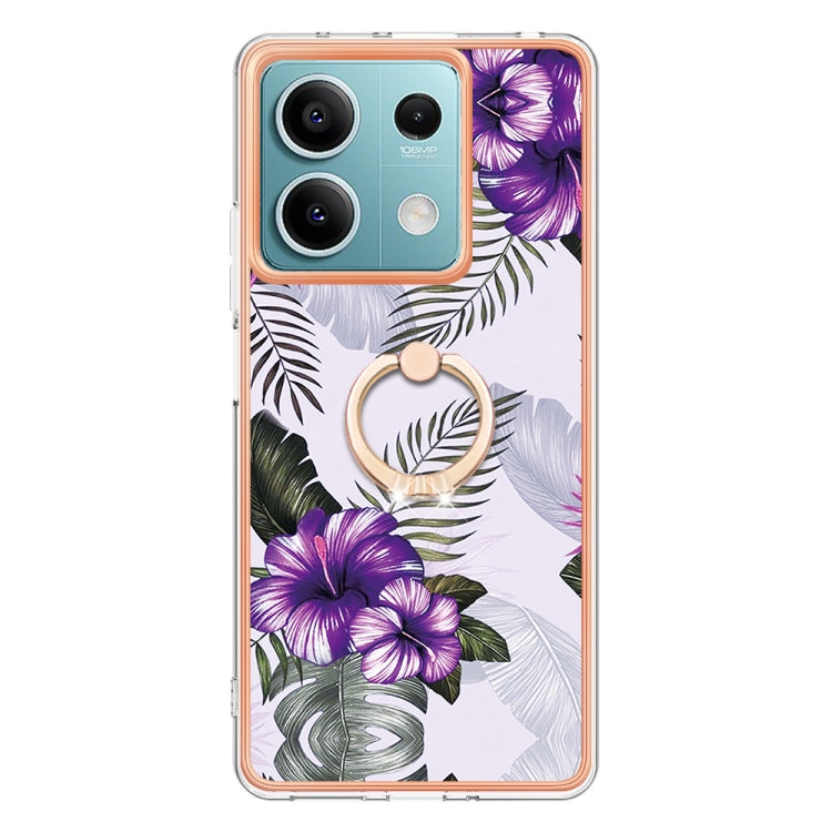 For Xiaomi Redmi Note 13 5G Global Electroplating IMD TPU Phone Case with Ring(Purple Flower) - Note 13 Cases by PMC TechLife | Online Shopping South Africa | PMC TechLife | Buy Now Pay Later Mobicred