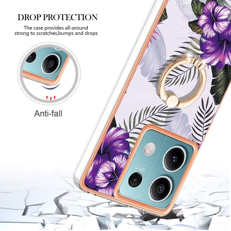 For Xiaomi Redmi Note 13 5G Global Electroplating IMD TPU Phone Case with Ring(Purple Flower) - Note 13 Cases by PMC TechLife | Online Shopping South Africa | PMC TechLife | Buy Now Pay Later Mobicred