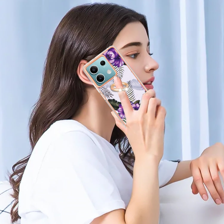 For Xiaomi Redmi Note 13 5G Global Electroplating IMD TPU Phone Case with Ring(Purple Flower) - Note 13 Cases by PMC TechLife | Online Shopping South Africa | PMC TechLife | Buy Now Pay Later Mobicred