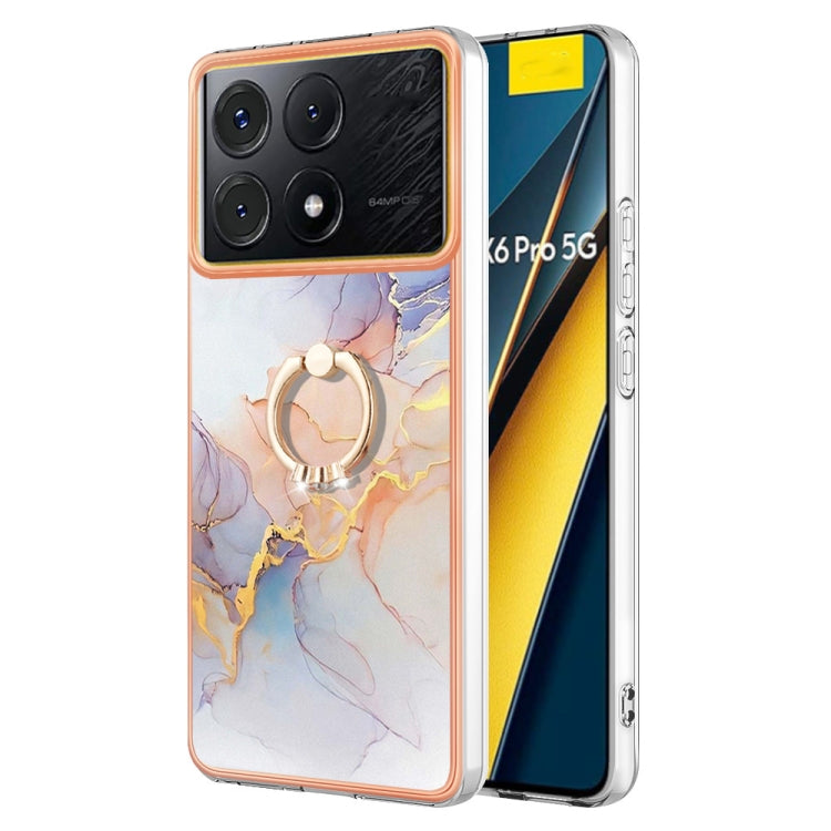 For Xiaomi Poco X6 Pro / Redmi K70E Electroplating IMD TPU Phone Case with Ring(White Marble) - K70E Cases by PMC TechLife | Online Shopping South Africa | PMC TechLife | Buy Now Pay Later Mobicred