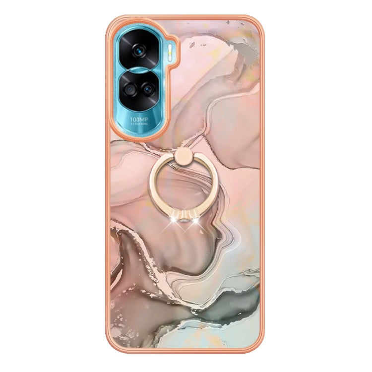 For Honor 90 Lite 5G Electroplating Marble Dual-side IMD Phone Case with Ring(Rose Gold 015) - Honor Cases by PMC TechLife | Online Shopping South Africa | PMC TechLife