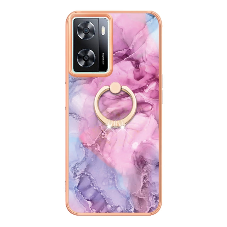 For OPPO A57 4G/A77 5G Taiwan/K10 5G Global Electroplating Marble Dual-side IMD Phone Case with Ring(Pink 013) - OPPO Cases by PMC TechLife | Online Shopping South Africa | PMC TechLife