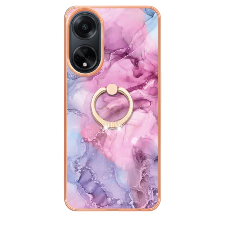For OPPO A98 Electroplating Marble Dual-side IMD Phone Case with Ring(Pink 013) - OPPO Cases by PMC TechLife | Online Shopping South Africa | PMC TechLife