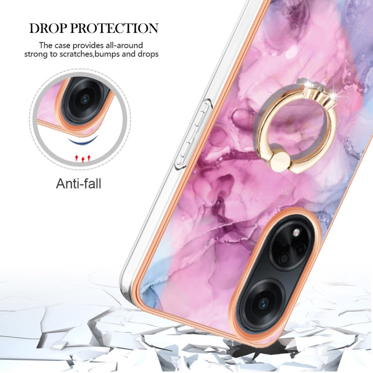 For OPPO A98 Electroplating Marble Dual-side IMD Phone Case with Ring(Pink 013) - OPPO Cases by PMC TechLife | Online Shopping South Africa | PMC TechLife