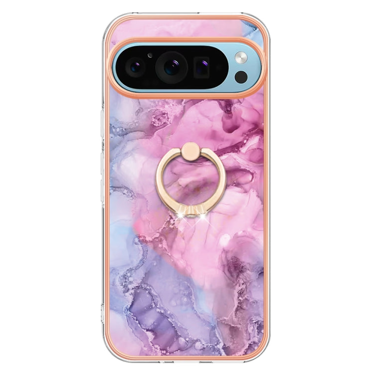 For Google Pixel 9 / 9 Pro Electroplating Marble Dual-side IMD Phone Case with Ring(Pink 013) - Google Cases by PMC TechLife | Online Shopping South Africa | PMC TechLife | Buy Now Pay Later Mobicred