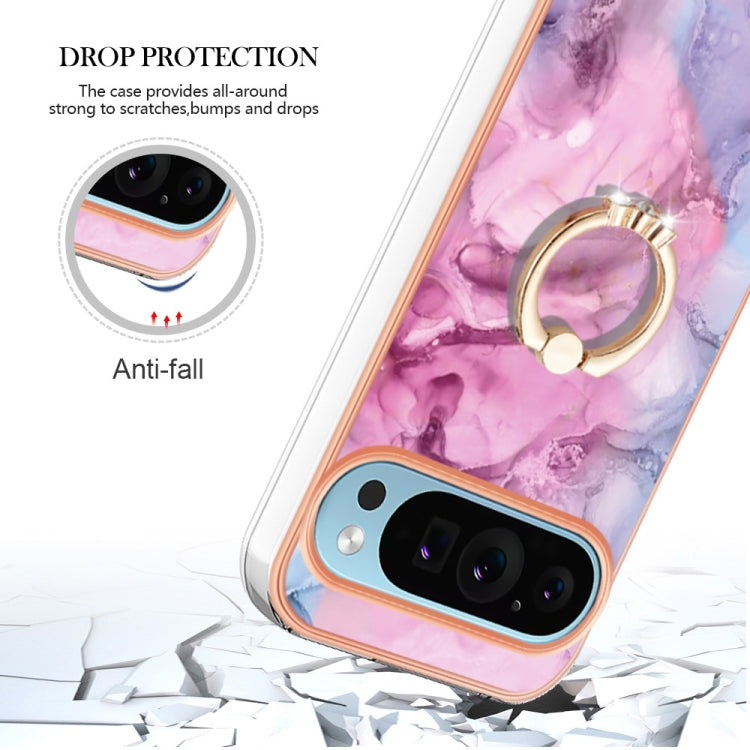 For Google Pixel 9 / 9 Pro Electroplating Marble Dual-side IMD Phone Case with Ring(Pink 013) - Google Cases by PMC TechLife | Online Shopping South Africa | PMC TechLife | Buy Now Pay Later Mobicred