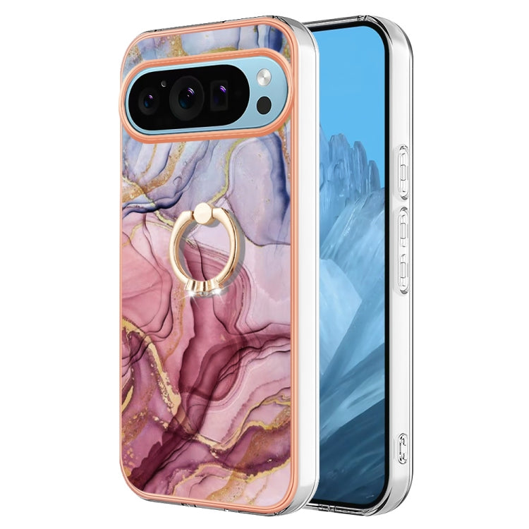 For Google Pixel 9 / 9 Pro Electroplating Marble Dual-side IMD Phone Case with Ring(Rose Red 014) - Google Cases by PMC TechLife | Online Shopping South Africa | PMC TechLife | Buy Now Pay Later Mobicred