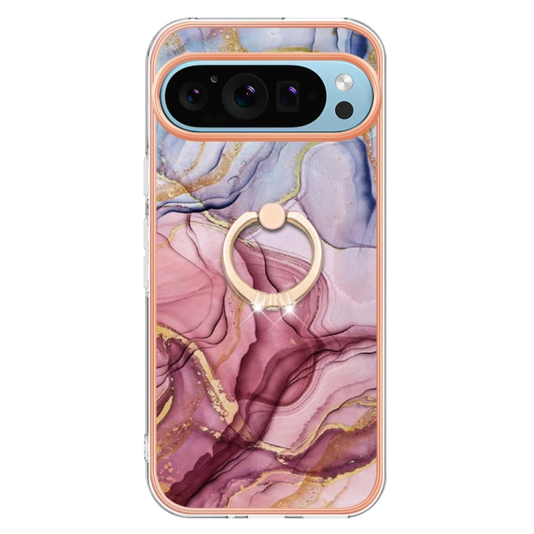 For Google Pixel 9 / 9 Pro Electroplating Marble Dual-side IMD Phone Case with Ring(Rose Red 014) - Google Cases by PMC TechLife | Online Shopping South Africa | PMC TechLife | Buy Now Pay Later Mobicred