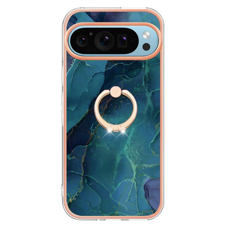 For Google Pixel 9 Pro XL Electroplating Marble Dual-side IMD Phone Case with Ring(Green 017) - Google Cases by PMC TechLife | Online Shopping South Africa | PMC TechLife | Buy Now Pay Later Mobicred